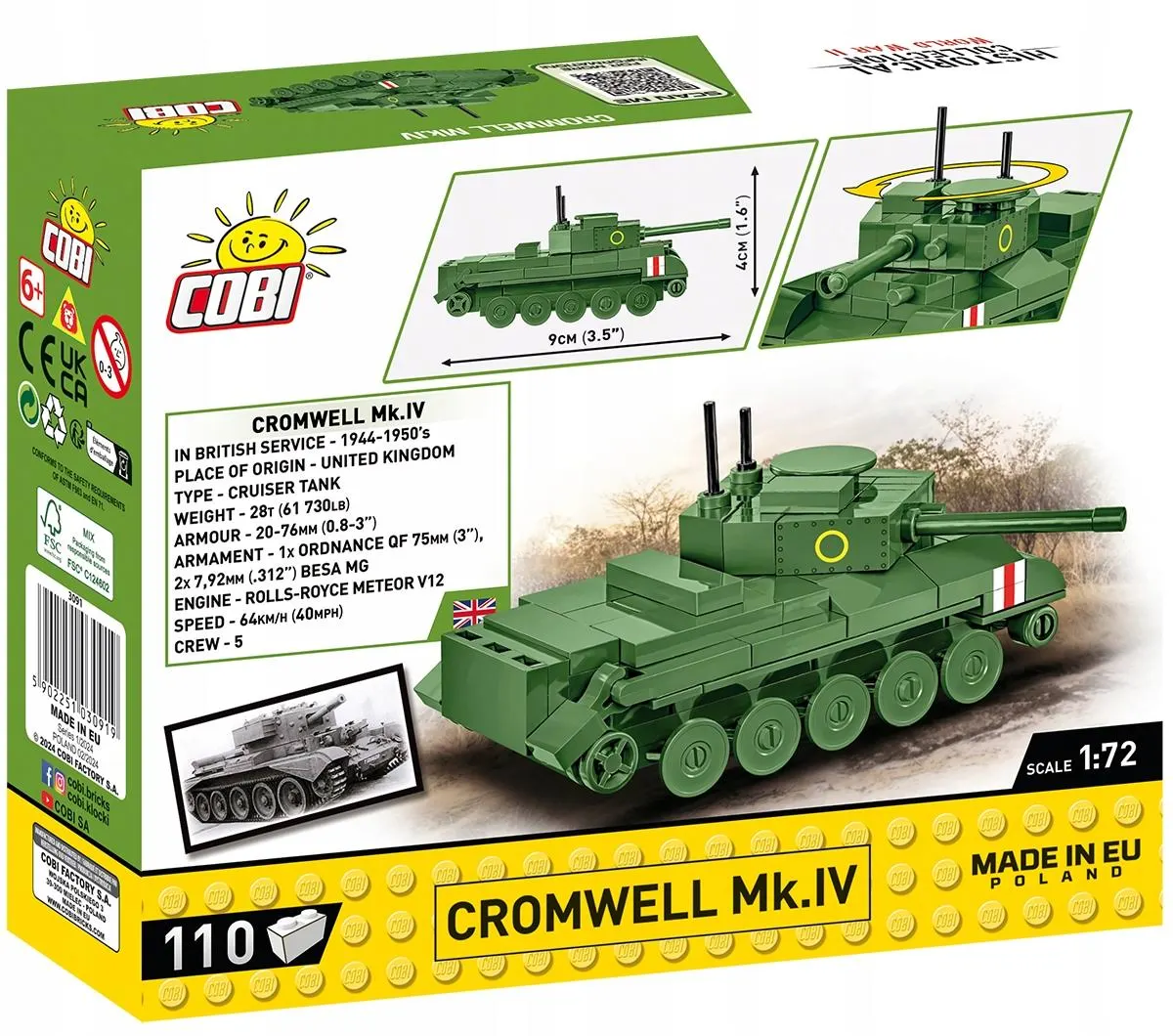 Klocki Cobi 3091 Czołg Cromwell Mk.IV Hc WW2 110 El. Płytka