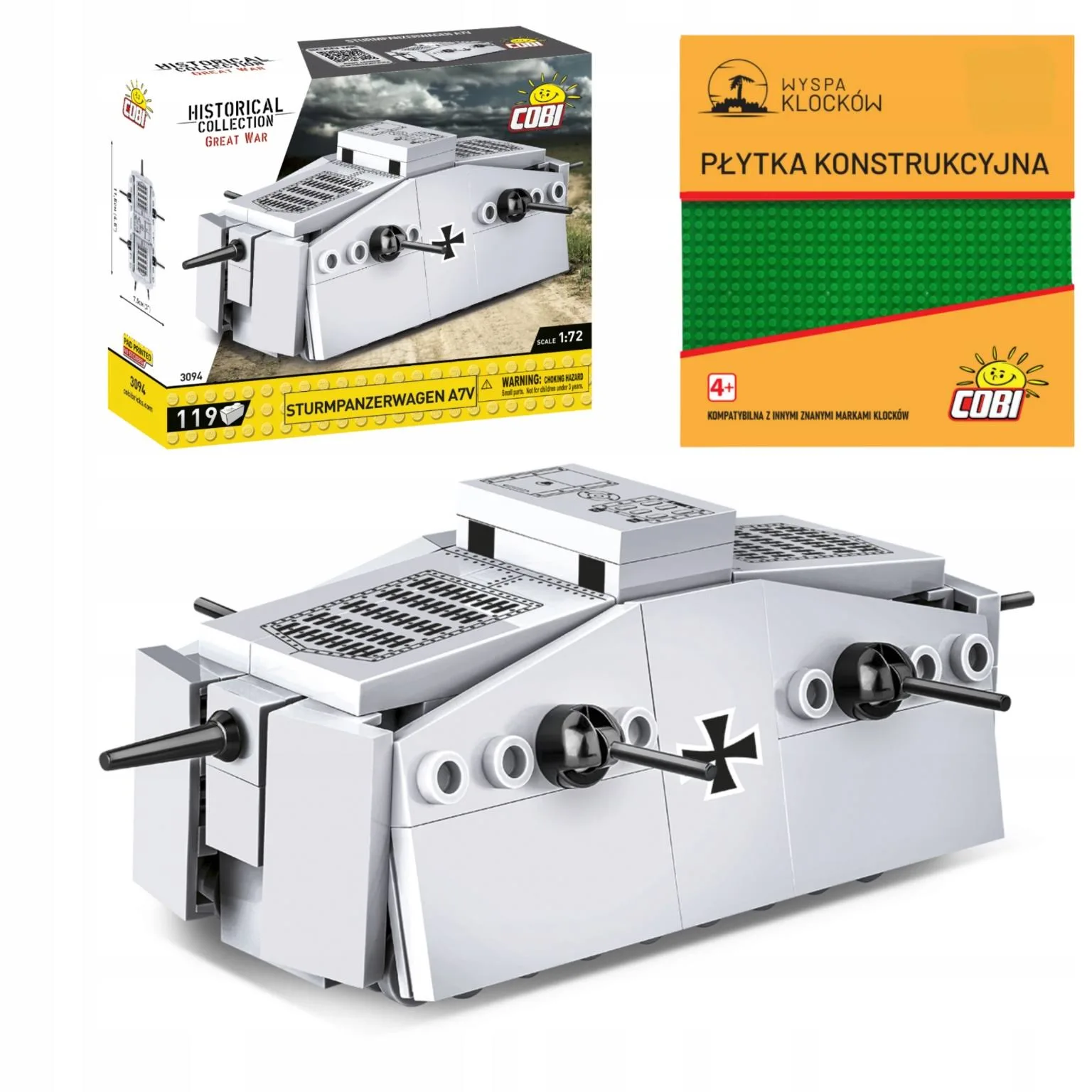 Klocki Cobi 3094 Czołg Sturmpanzerwagen A7V 119 El. Płytka