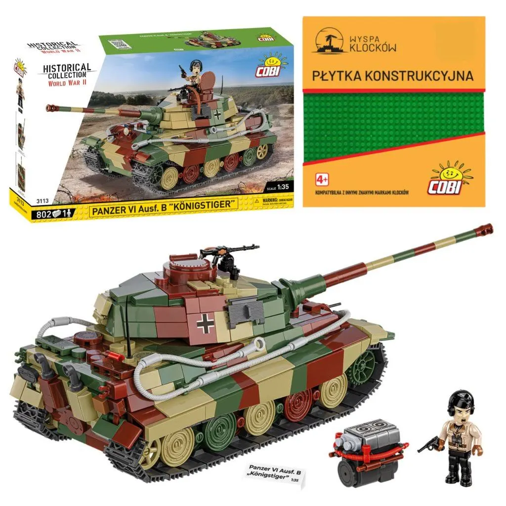 Klocki Cobi 3113 Czołg Panzer VI Ausf. Koningster Hc WW2 802 El. Płytka