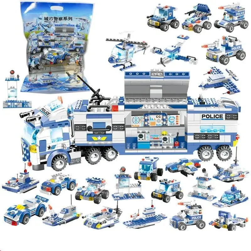 Kompatybilny z Lego policja miejska Station SWAT Command Vehicle Truck Car kreatywny budynek bloki