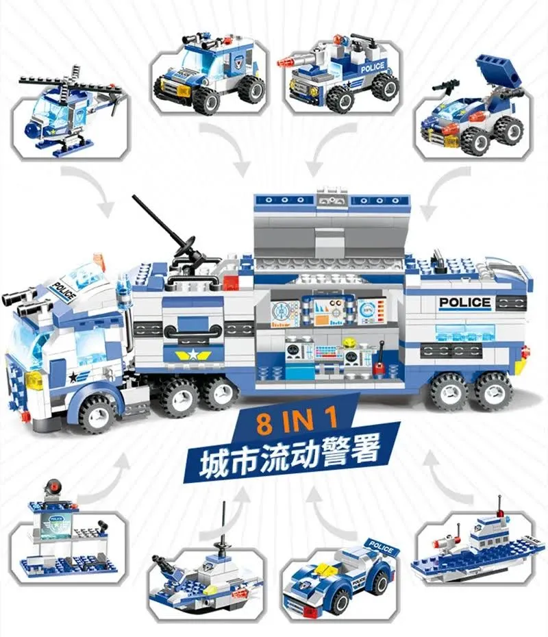 Kompatybilny z Lego policja miejska Station SWAT Command Vehicle Truck Car kreatywny budynek bloki