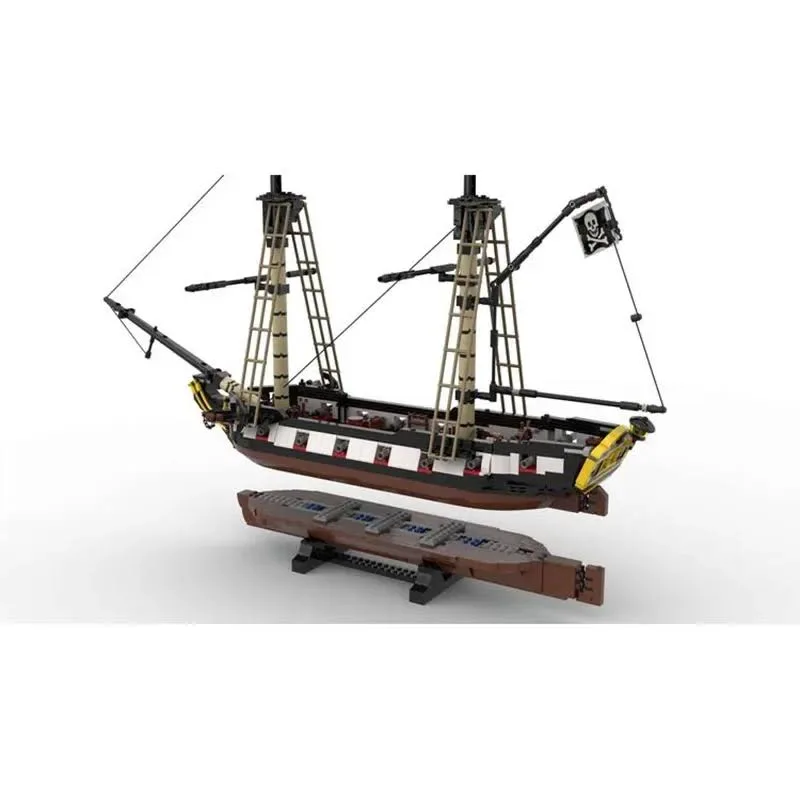 MOC Barracuda Brig-Coastal Raider klocki statek piracki zmontowany Model seria żeglarska DIY zabawki