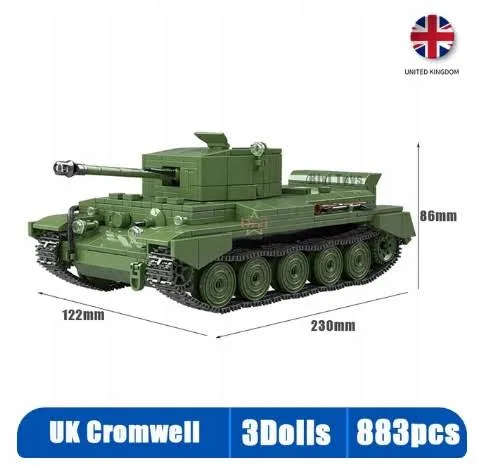 Zestaw Klocków Czołg Wojskowy Pojazd Uk Cromwell 883 części 3 figurki