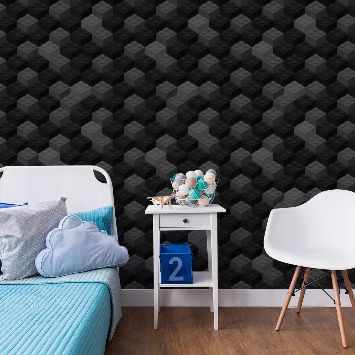 Tapeta Ścienna Do Pokoju Dziecka Szare Klocki Lego