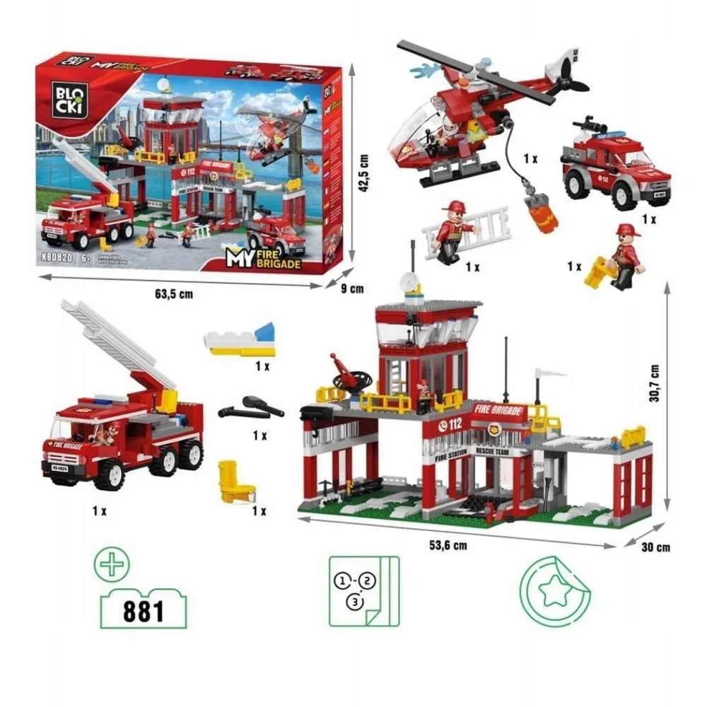 Klocki Remiza Strażacka Straż Pożarna Wóz Strażacki Płytka Cobi 841 El.