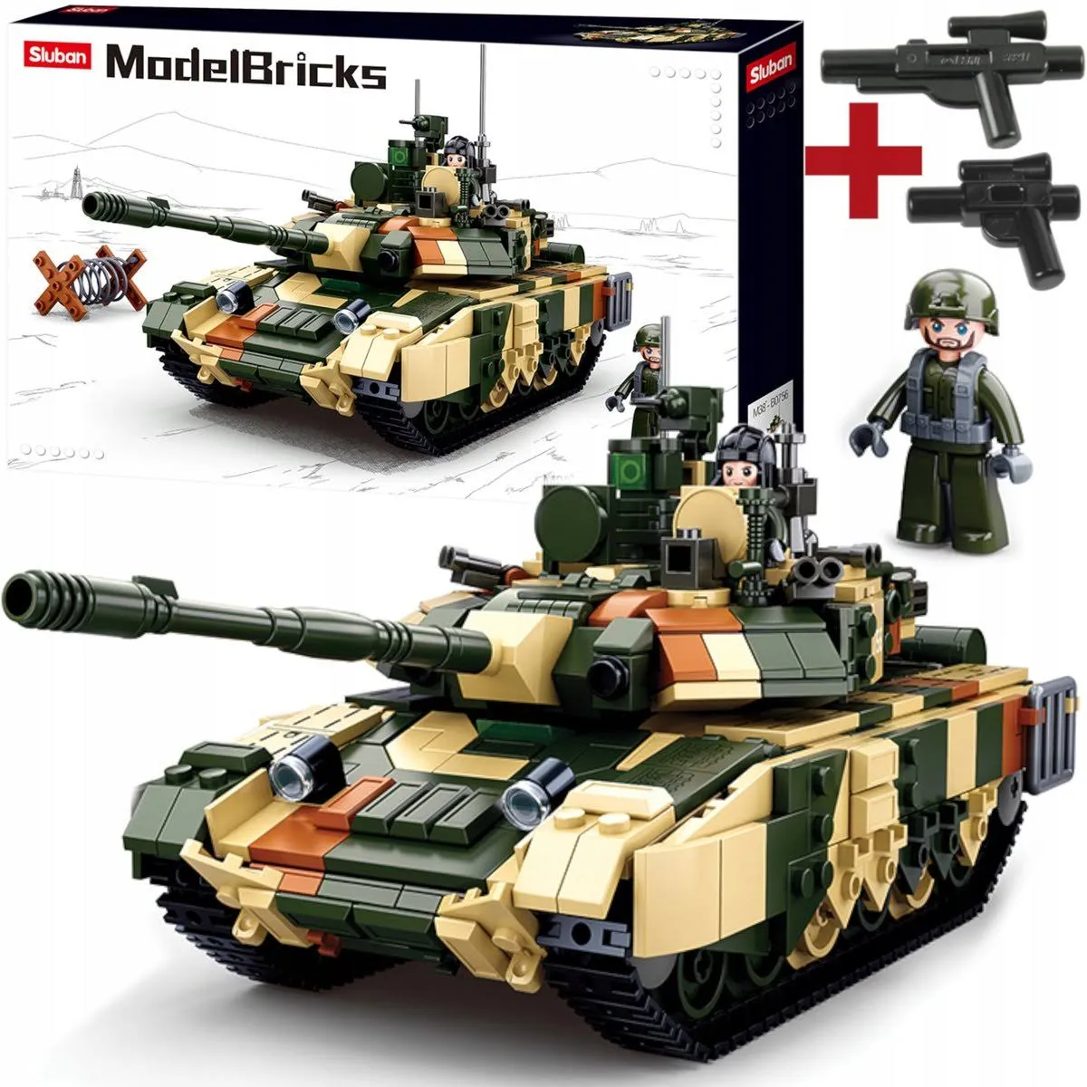 KLOCKI WOJSKO CZOŁG ROSYJSKI T-90 MS MASKOWANIE WOJSKO FIGURKA + BROŃ