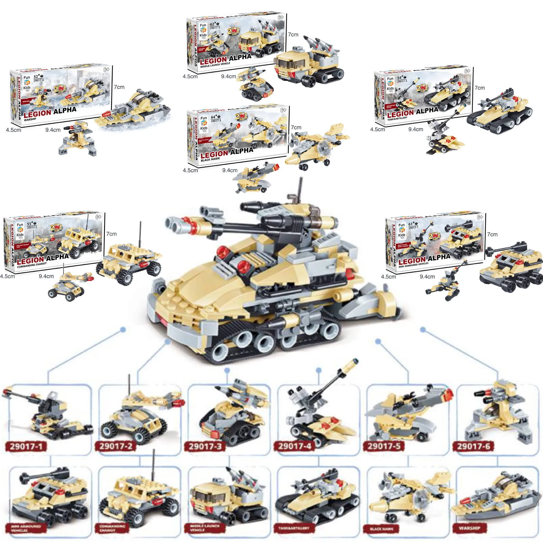 Legion Alpha, pojazdy wojskowe, klocki, 60 elementów, 6 szt.