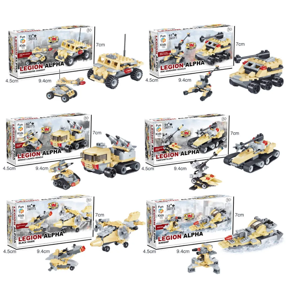 Legion Alpha, pojazdy wojskowe, klocki, 60 elementów, 6 szt.