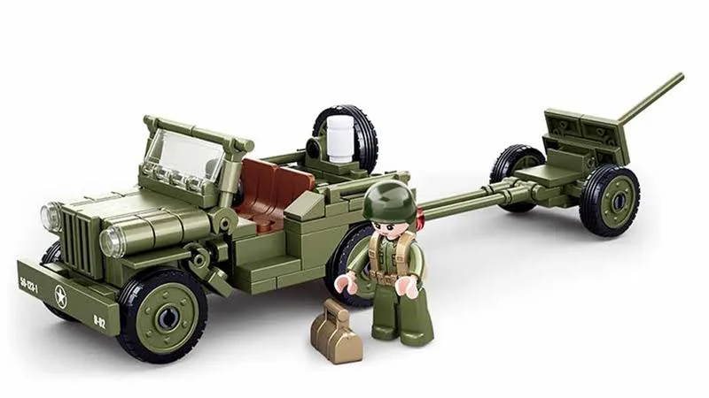 tomdorix Klocki Wojsko JEEP WILLYS MB + Armata 143el komp. LEGO