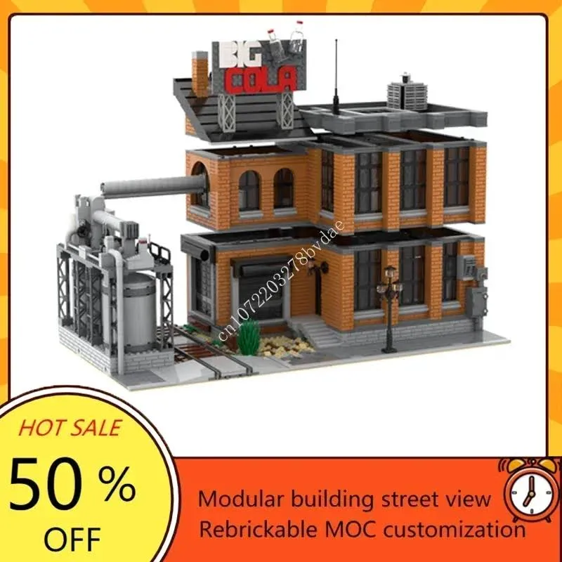 2952 sztuk Big Cola fabryka modułowy MOC kreatywny widok na ulicę Model klocki architektura edukacja