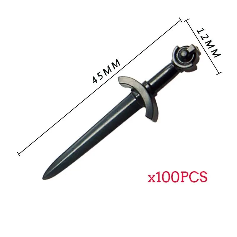 100 sztuk MOC średniowieczne rycerze broń rzym Warriors Elf Soldiers miecz klocki DIY akcesoria