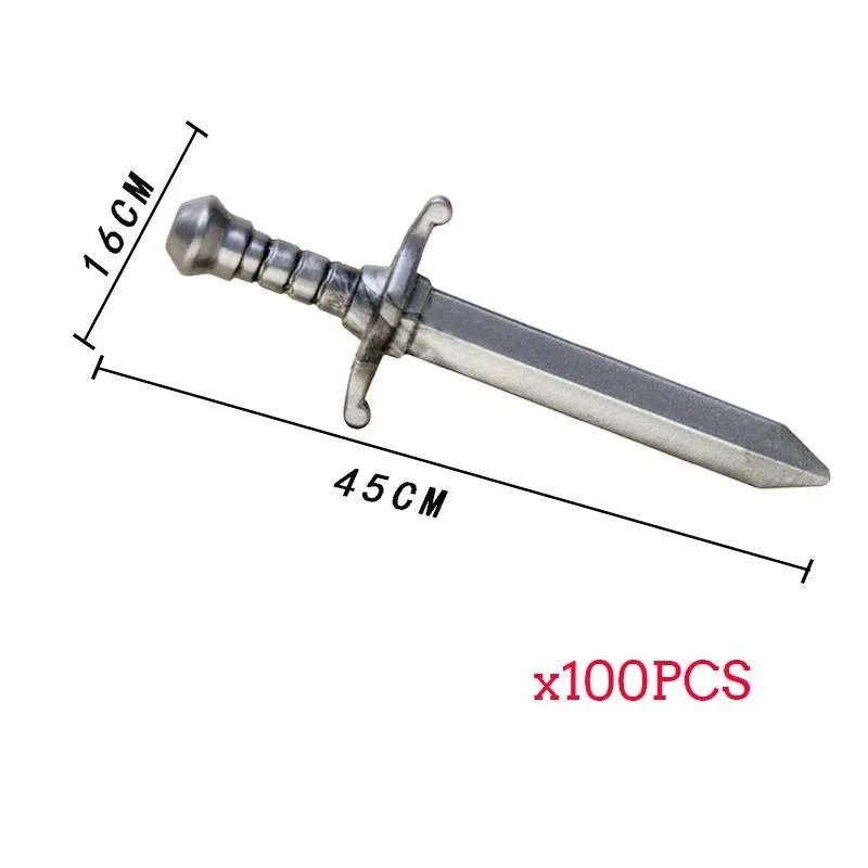 100 sztuk MOC średniowieczne rycerze broń rzym Warriors Elf Soldiers miecz klocki DIY akcesoria